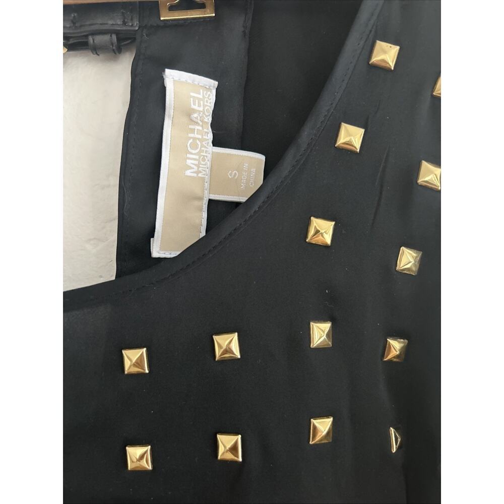 Michael Kors Womens Black Sleeveless Top Blouse Gold Studs Black Buckle Detail S - Picture 2 of 6